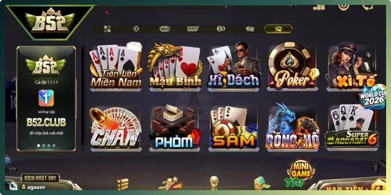 Game B52Club là sảnh tập hợp các loại trò chơi khác nhau cho người dùng khám phá