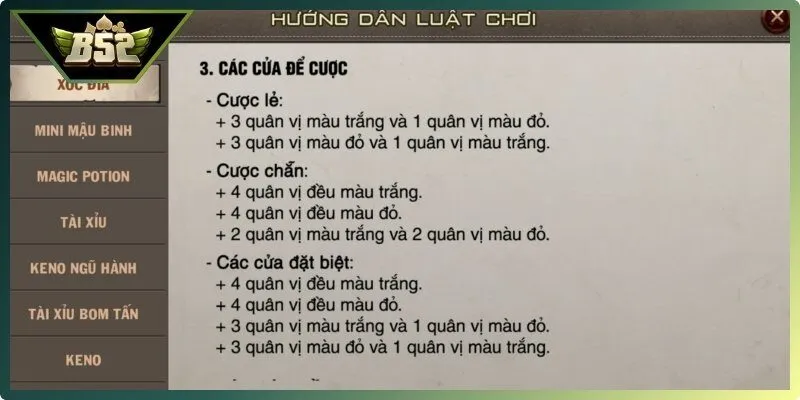 Kết quả dựa trên số lượng quân vị đỏ và trắng để xác định thắng thua
